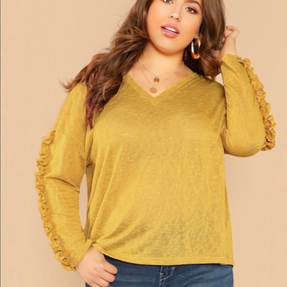 Plus Drop Shoulder Frill Trim Tee